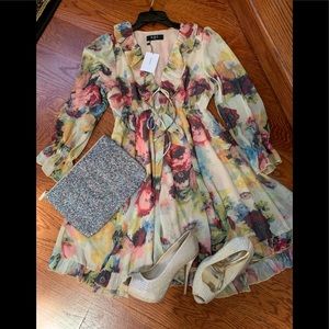 One Pretty Time Long Sleeve Floral & Ruffle Dress